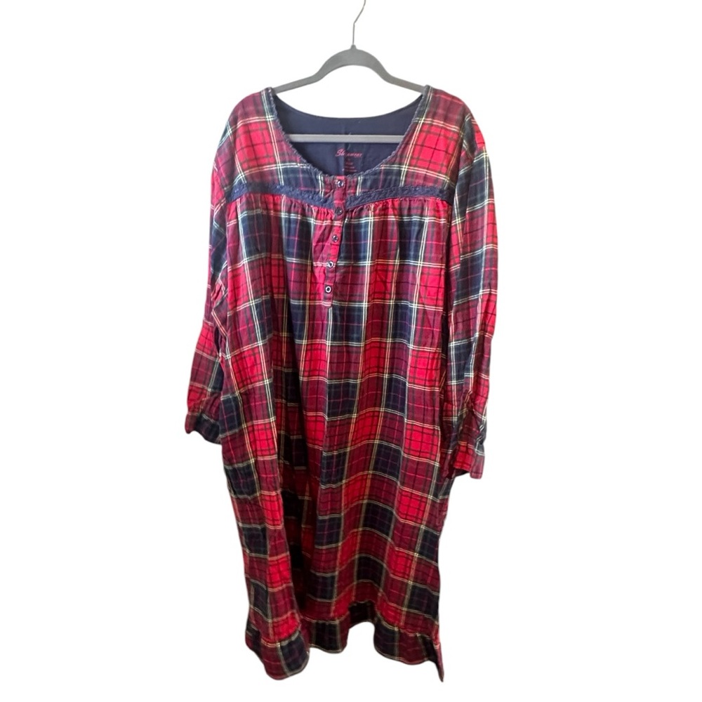 Serenada 5X Womens Nightgown Plaid Flannel Cotton Plaid Long Maxi Holiday 34/36W